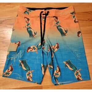 Hang Ten "Aloha" Hawaiian Hula Girls Board Shorts Swimming Trunks Unlined Men 32